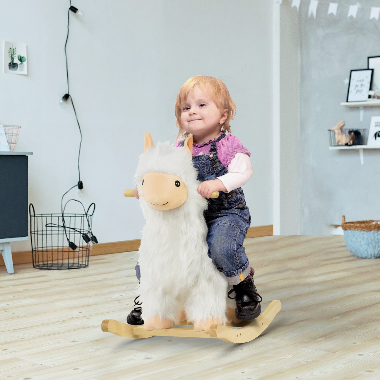 Kids Ride-On Rocking Horse Toy Llama Style Rocker Soft Plush Fabric For Children 3+ Years