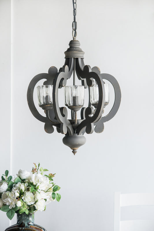 Farmhouse Chandelier, 6-Light Wood Chandelier Pendant Light Fixture With Adjustable Chain For Dining Room Living Room Entryway, Bulb Not Included