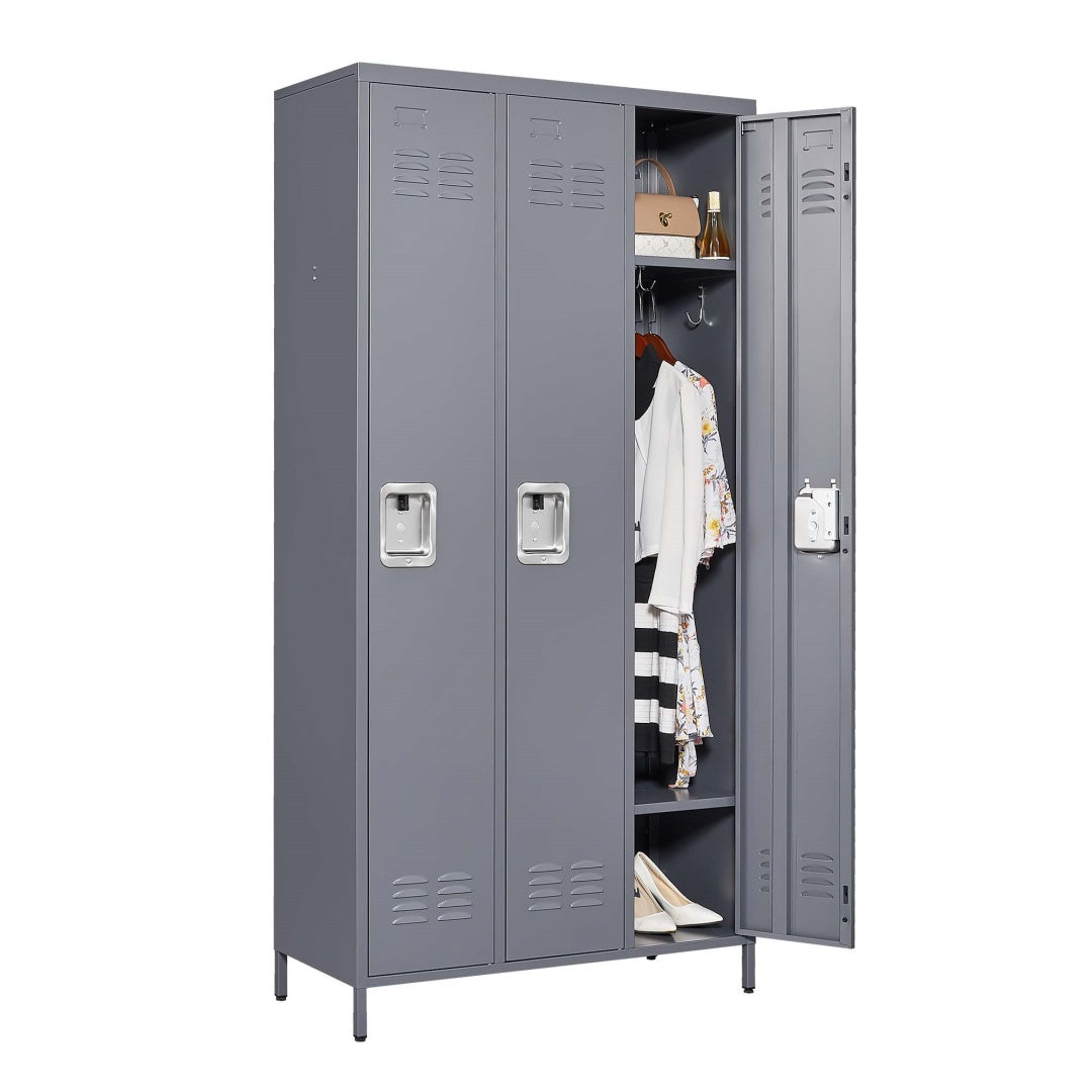 3 Door 72in H Metal Lockers With Lock For Employees,Storage Locker Cabinet For Home Gym Office School Garage,Gray