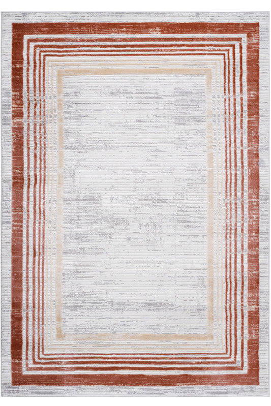 MARFI 5X7 Brown  Ivory  Bordered Area Rug