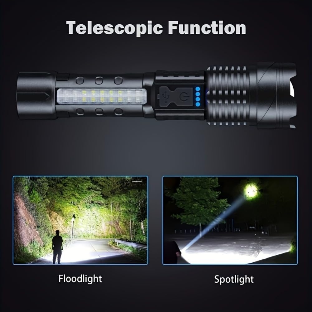 LED Super Powerful Rechargeable Torch Flood Light,Focus Adjustable Water Resistant Handheld Light For Outdoor Camping, Fishing, Hunting, Climbing, Adventure Emergency