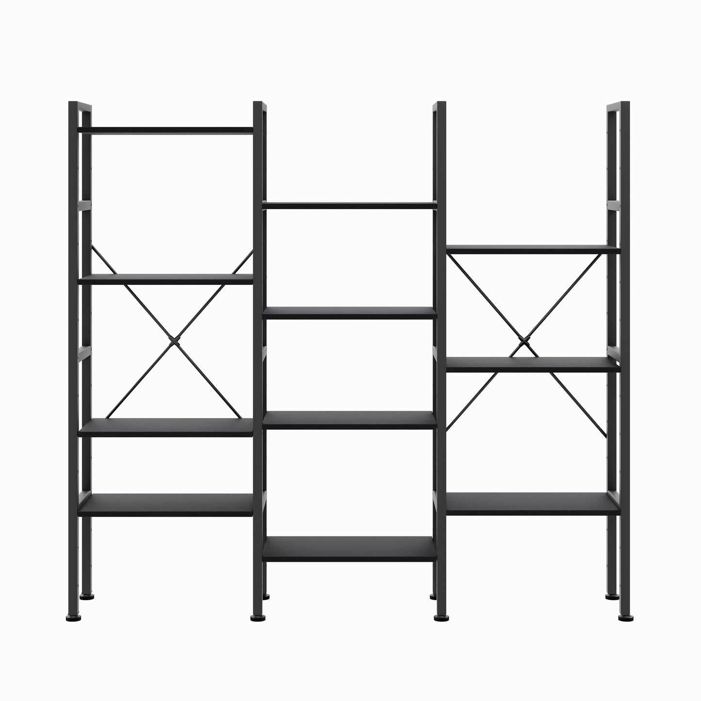 A Wide Bookshelf With Adjustable Shelves, Which Can Be Transformed Into An Industrial-style Display Unit With Three Columns And Four Layers.