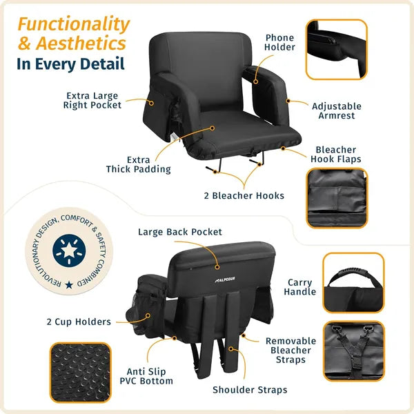 Alpcour Premium Reclining Stadium Seat For Bleachers With Back Support