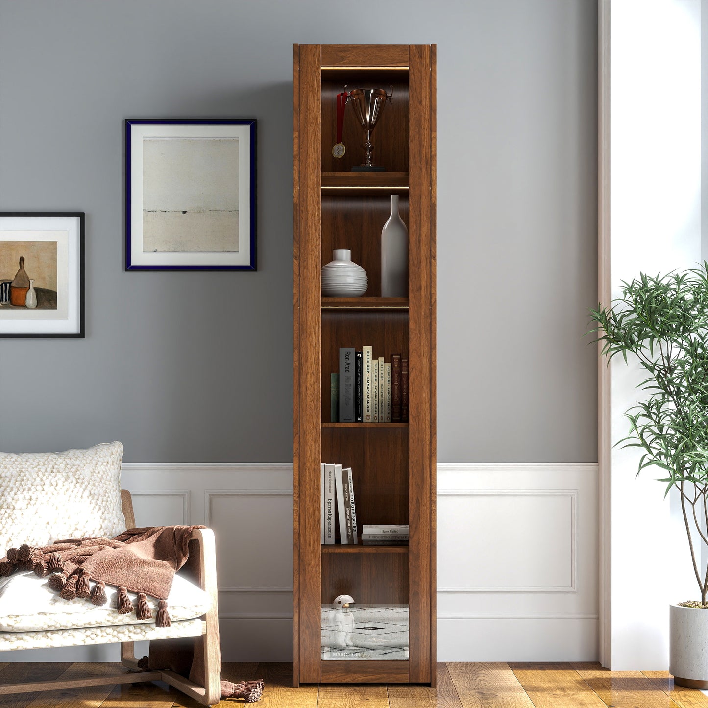 Display Cabinet With Transparent Acrylic Plate Doors, Curio Storage Cabinet With 5 Shelves, Bookcase With LED Lights