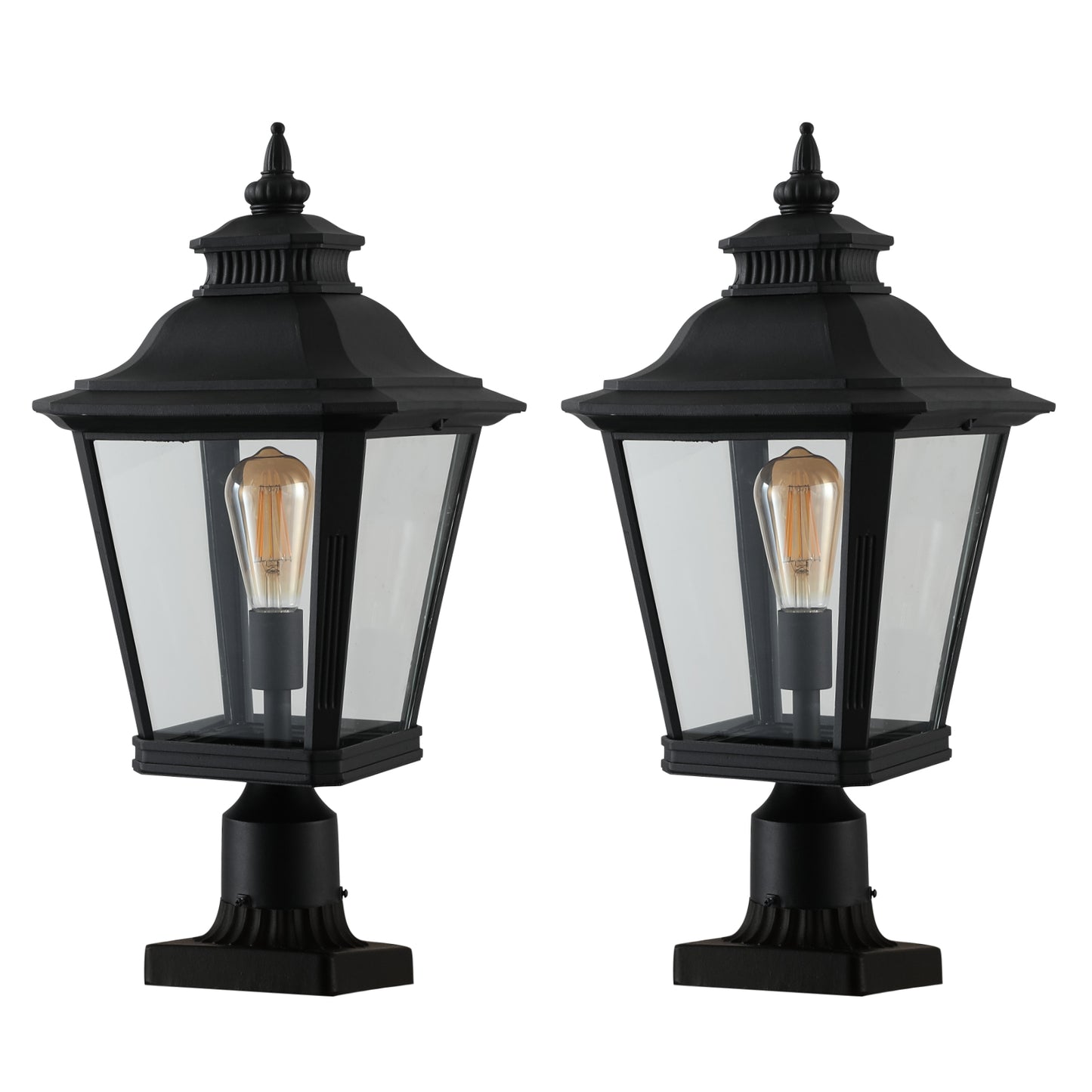 21 H 2-Pack Outdoor Post Lantern Light  Vintage Black Metal & Clear Glass Pillar Lamp For Garden, Gate, Driveway, And Pathway Lighting With Elegant Design Bulb Not Included