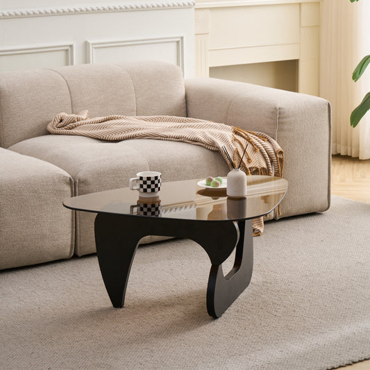 Small Farmhouse Coffee Table Mid-Century Modern Wood Center Table For Living Room, Black