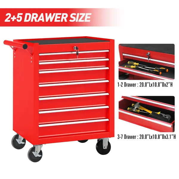 Rolling Tool Chest With 7-Drawer Tool Box With Wheels Multifunctional Tool Cart Mechanic Tool Storage Cabinet For Garage, Warehouse, Workshop, Repair Shop