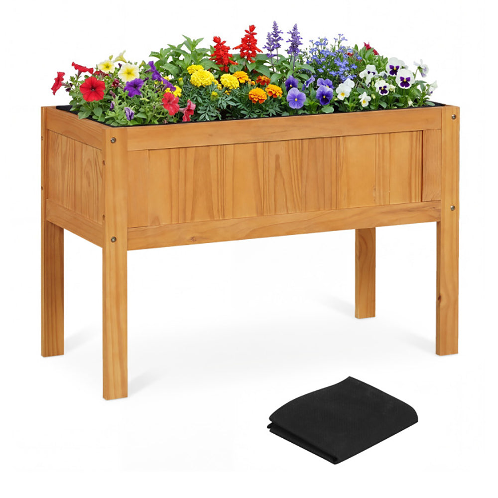 Wood Raised Garden Bed Elevated Planter Box With Bed Liner And Drainage Holes For Vegetables Flowers Herbs For Garden, Backyard, Balcony Or Patio
