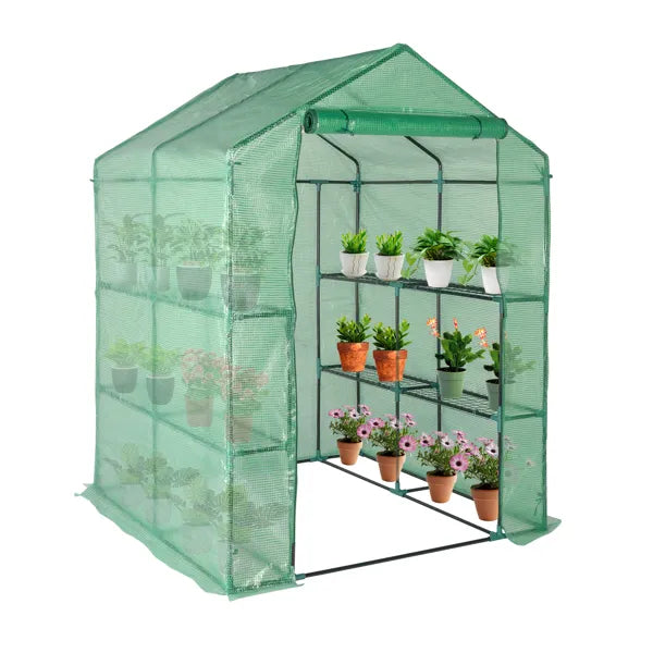 143x143x195cm Black Iron Pipe Steeple With 8 Pieces Grid Flower Stand With Zipper Rolling Door PE Cloth Greenhouse-SAME AS 54690859
