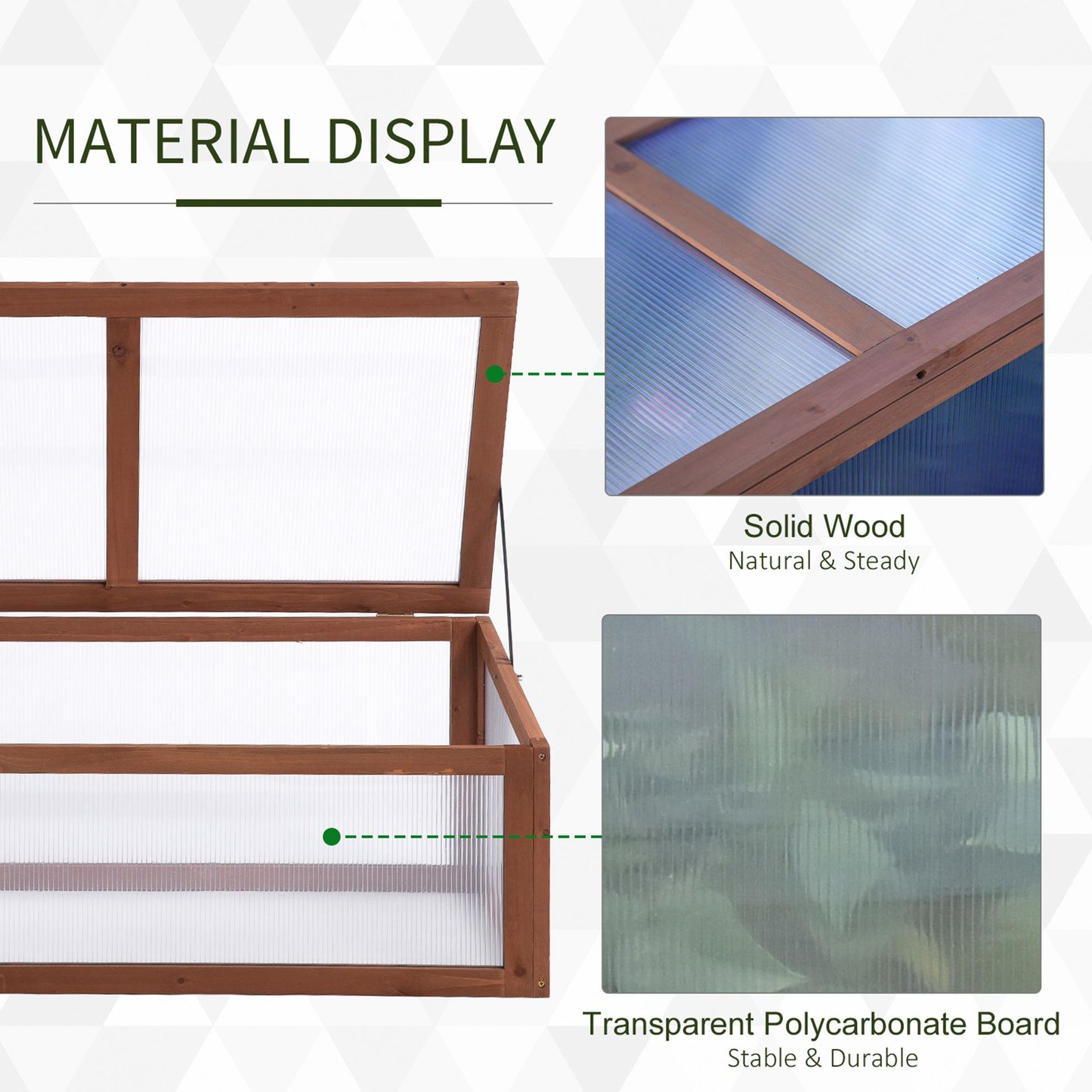 Wooden Cold Frame Greenhouse, Mini Greenhouse With Polycarbonate Board And Solid Wood Frame, Green House Cold Frame, Indoor Outdoor Terrarium Planter Box, 39" X 26" X 16", Natural