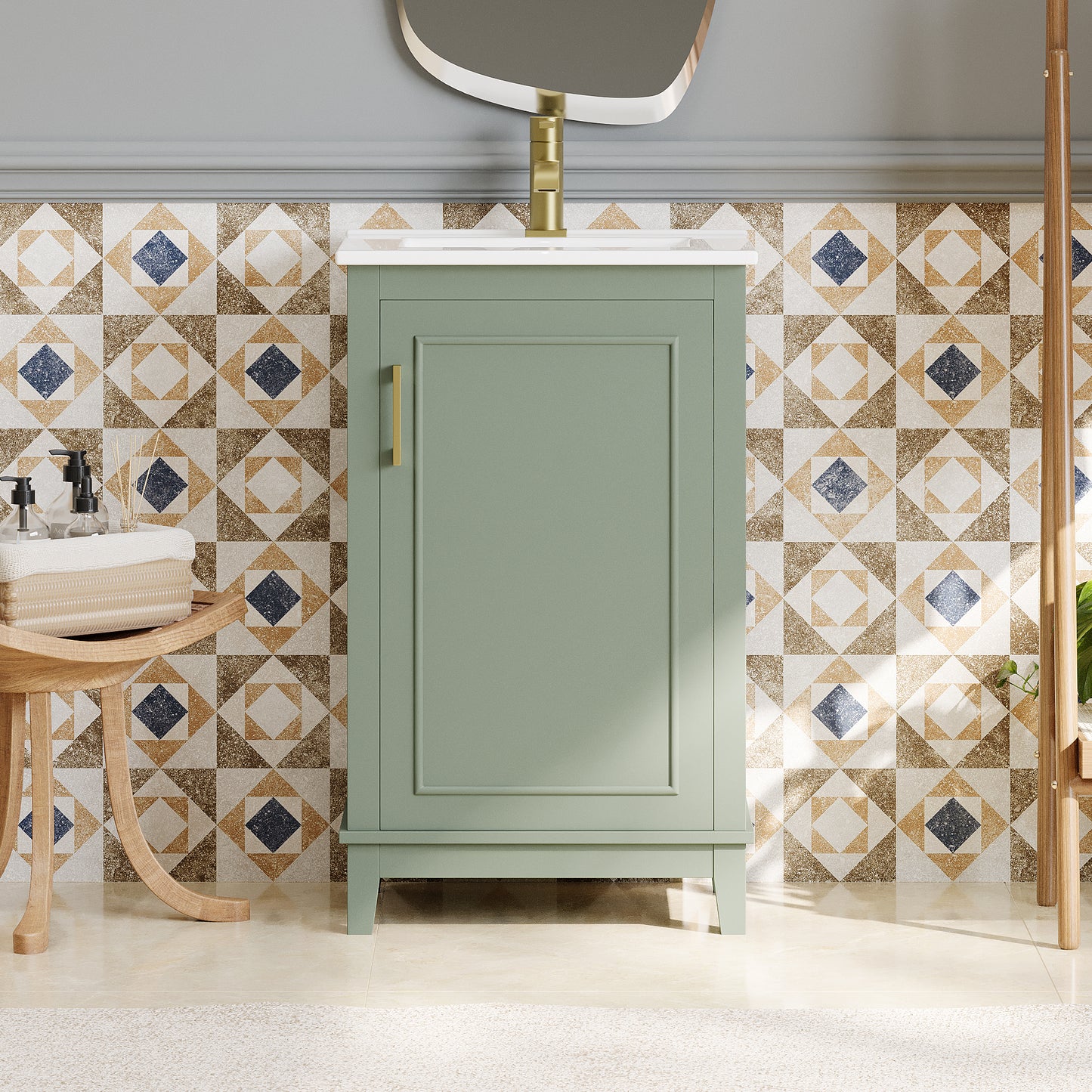 Viedo  20 Inch Modern Small Bathroom Vanity Cabinet With Ceramic Basin- 20x14.5x33.3 Inches,Ample Storage,1 Soft Close Door