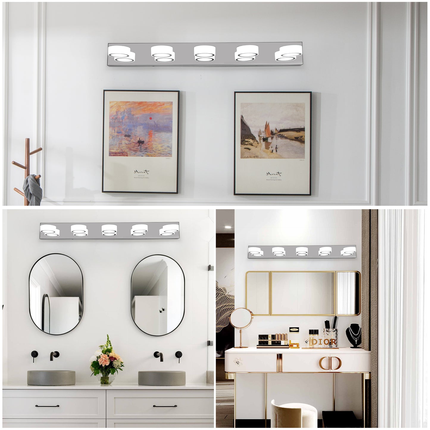37  Modern 5-Light LED Vanity Light Fixture - Chrome Finish With Acrylic Light Shades - Energy-Efficient Bathroom Wall Sconce - Dimmable For Mirror, Shower, And Bathroom Decor