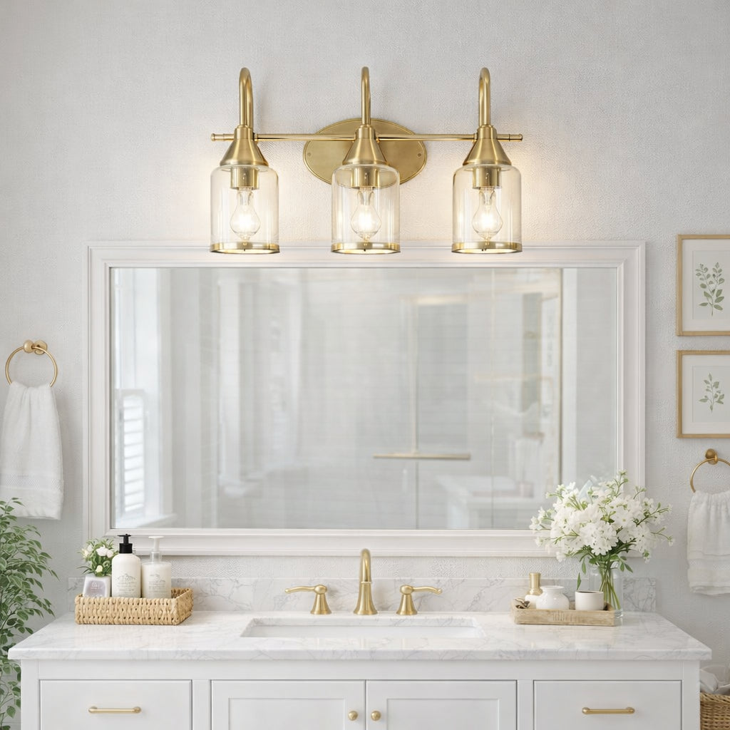 Twilight Brushed Gold Contemporary Vanity Light With Clear Glass,22W X10Hx7.48 E Dining Room Lighting Fixtures Hanging,Dining Light For Bedroom,Foyer,Hall,Kitchen,Living Room And Entryway