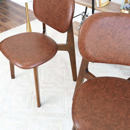 Hot Sell Kelsey Brown Leather Dining Chair   Set Of 2   With Solid Wood Base And Mid-Century Modern Design 18.1  W X 21.1  D X 31.7  H For Living Room Bedroom Outdoor
