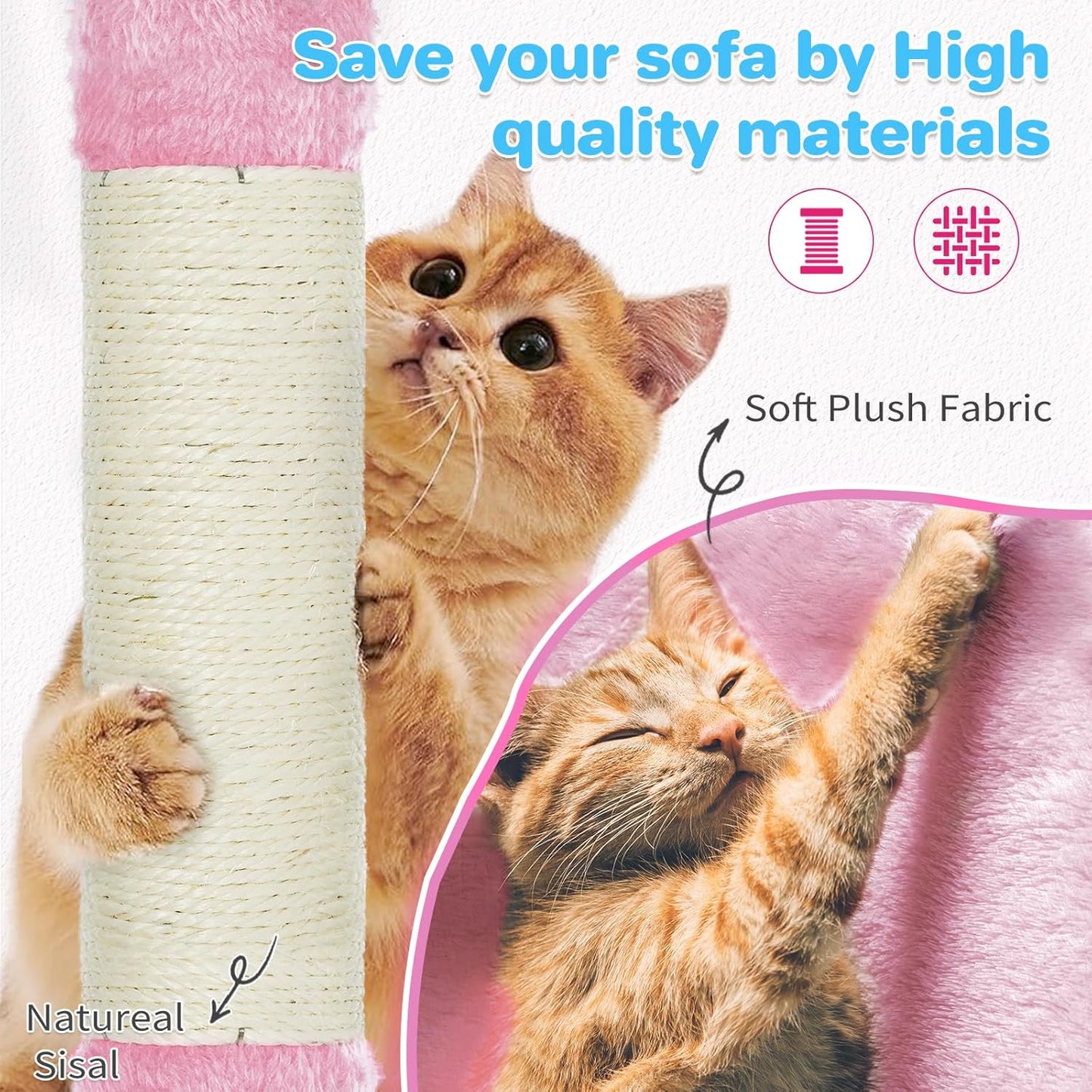 ABCPET 63-inch Multi-level Cat Climbing Frame, Indoor Cat Sisal Scratch Post, Cat Bed, Hammock, Hanging Ball, Extension Platform,Self-pickup Only