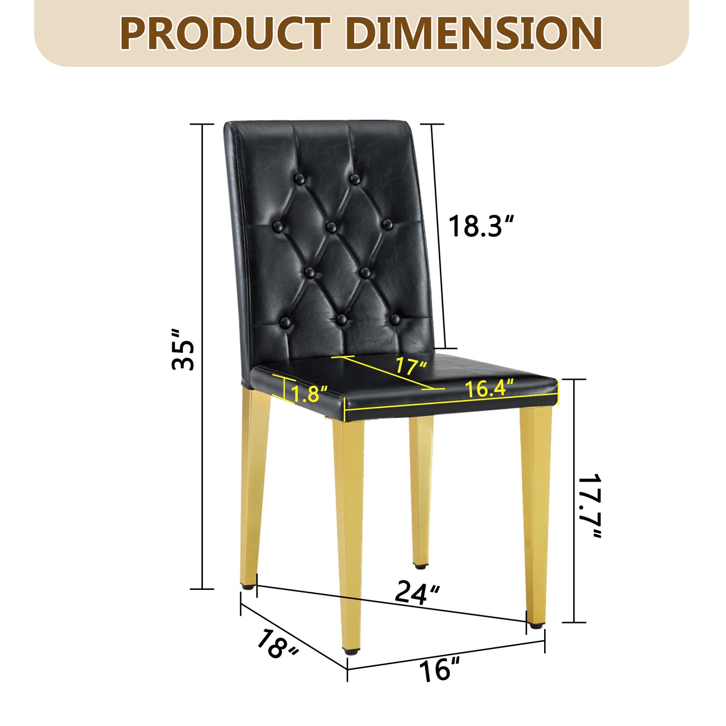 4-pack Black PU Dining Chairs Ergonomic Buckle Backrest, 35 Inches High, Golden Metal Legs,Combines Comfort And Texture.Perfectly Suitable For Family Dining Rooms, Hotel Banquet Halls,etc.W1151P29570
