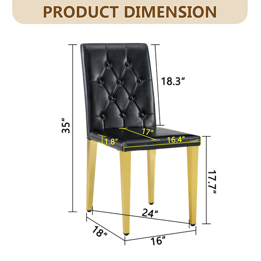 4-pack Black PU Dining Chairs Ergonomic Buckle Backrest, 35 Inches High, Golden Metal Legs,Combines Comfort And Texture.Perfectly Suitable For Family Dining Rooms, Hotel Banquet Halls,etc.W1151P29570