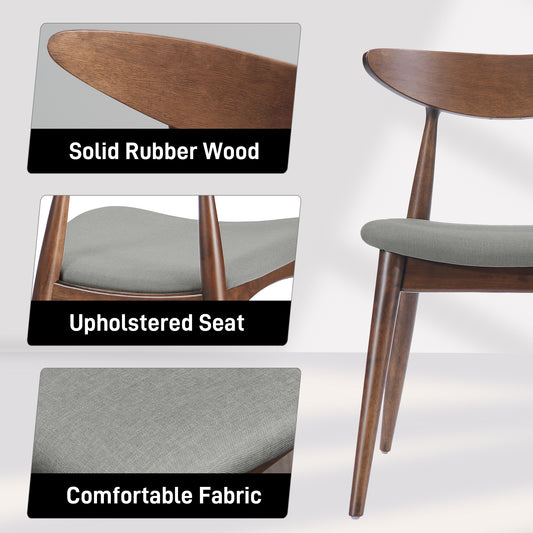 Set Of 2 Retro Rubberwood Chairs With Ergonomic Back & Plush Cushions, Walnut Light Gray  Same Sku 59297.00DBEI