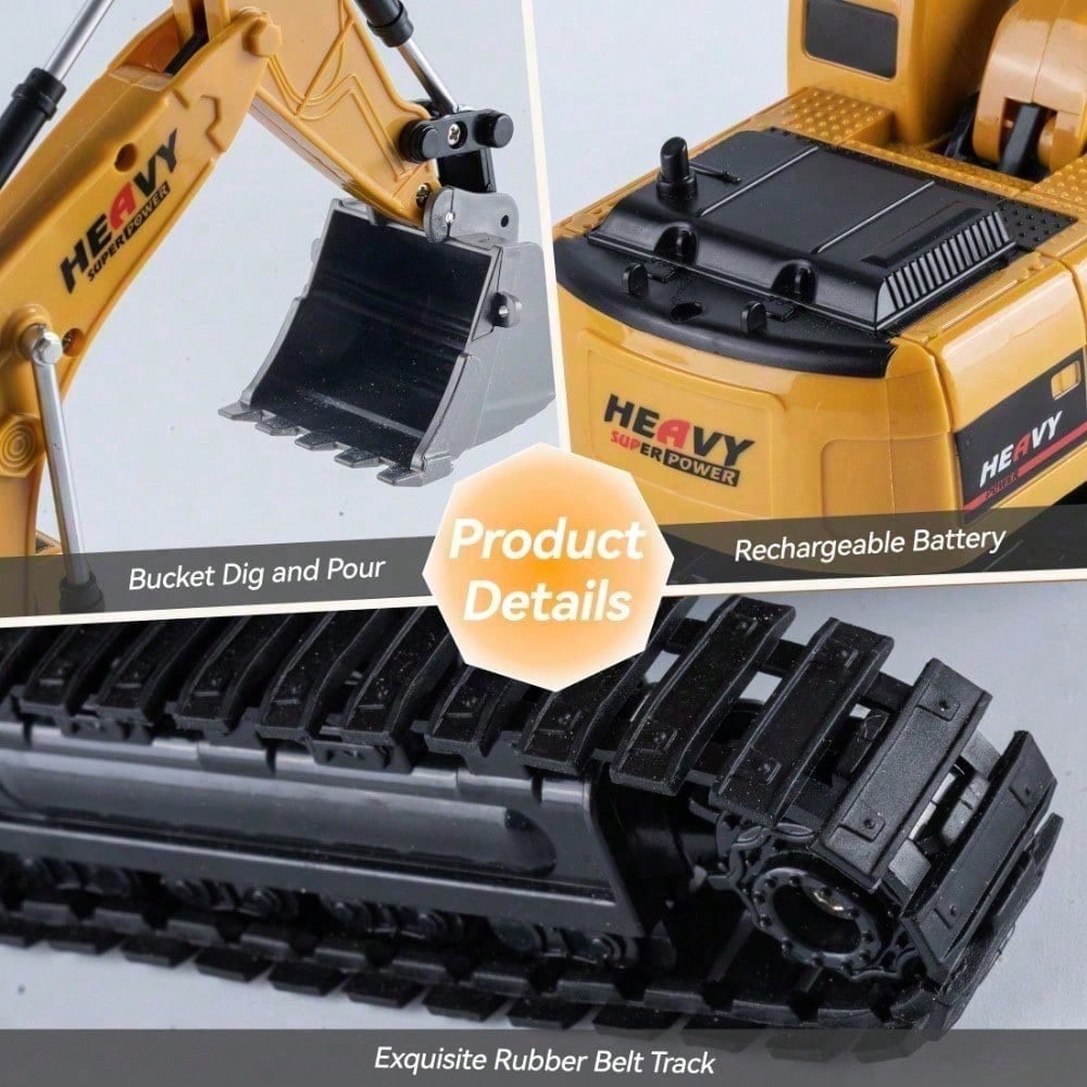 T1 22 RC Excavator Toy For Kids, Remote Control Construction Vehicle With Lights And Flexible Arm, 6CH Rechargeable Engineering Digger Truck Gift For Children, Toys For Boys, Construction Toys