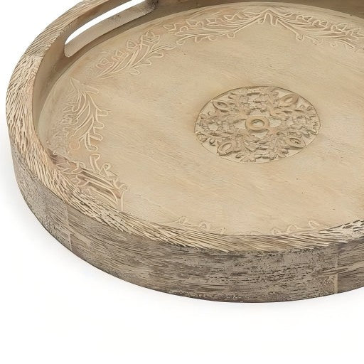 Round Mango Wood Serving Tray - 18  Rustic Brown Design For Stylish Entertaining