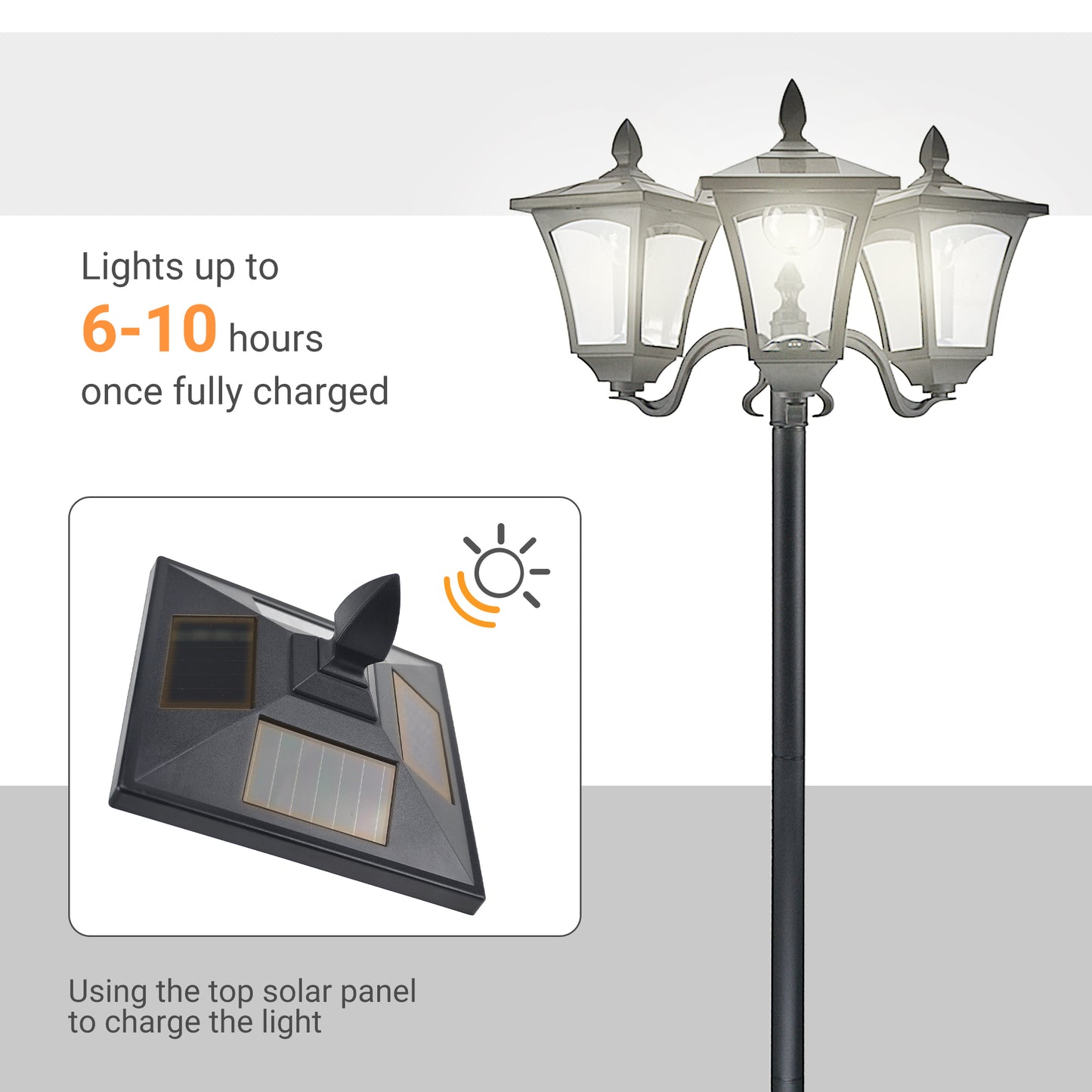 Outdoor Lamp Post Lights, Triple Head Solar Powered Lamp, Street Vintage Solar Post Lamp, For Backyard, Garden Pathway, Driveway, 72 Inches