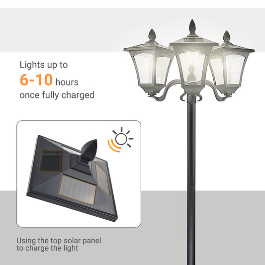 Outdoor Lamp Post Lights, Triple Head Solar Powered Lamp, Street Vintage Solar Post Lamp, For Backyard, Garden Pathway, Driveway, 72 Inches