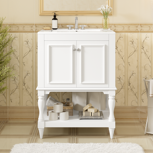 24 Inch Modern Luxury Bathroom Vanity With Ceramic Sink, Bathroom Cabinet With Open Shelf And Closed Storage
