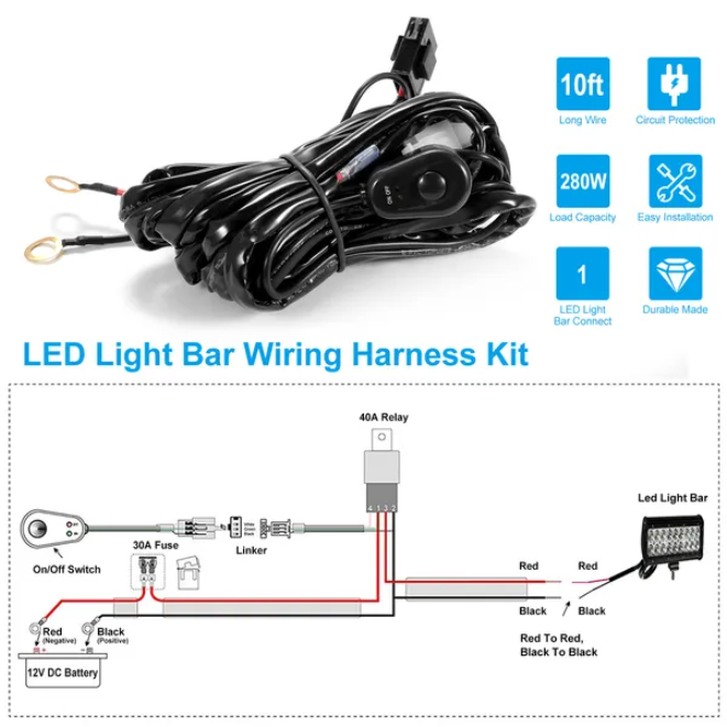Power Relay, Fuse Switch, 10 Foot Long Universal Accessory, Light Strip Accessory