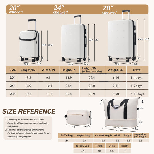 Hardside Luggage Set 5 Piece With Bags,20IN Half-opening Carry On Luggage With USB Port, Expandable 24IN 28IN Luggage With Double Spinner Wheels TSA Lock
