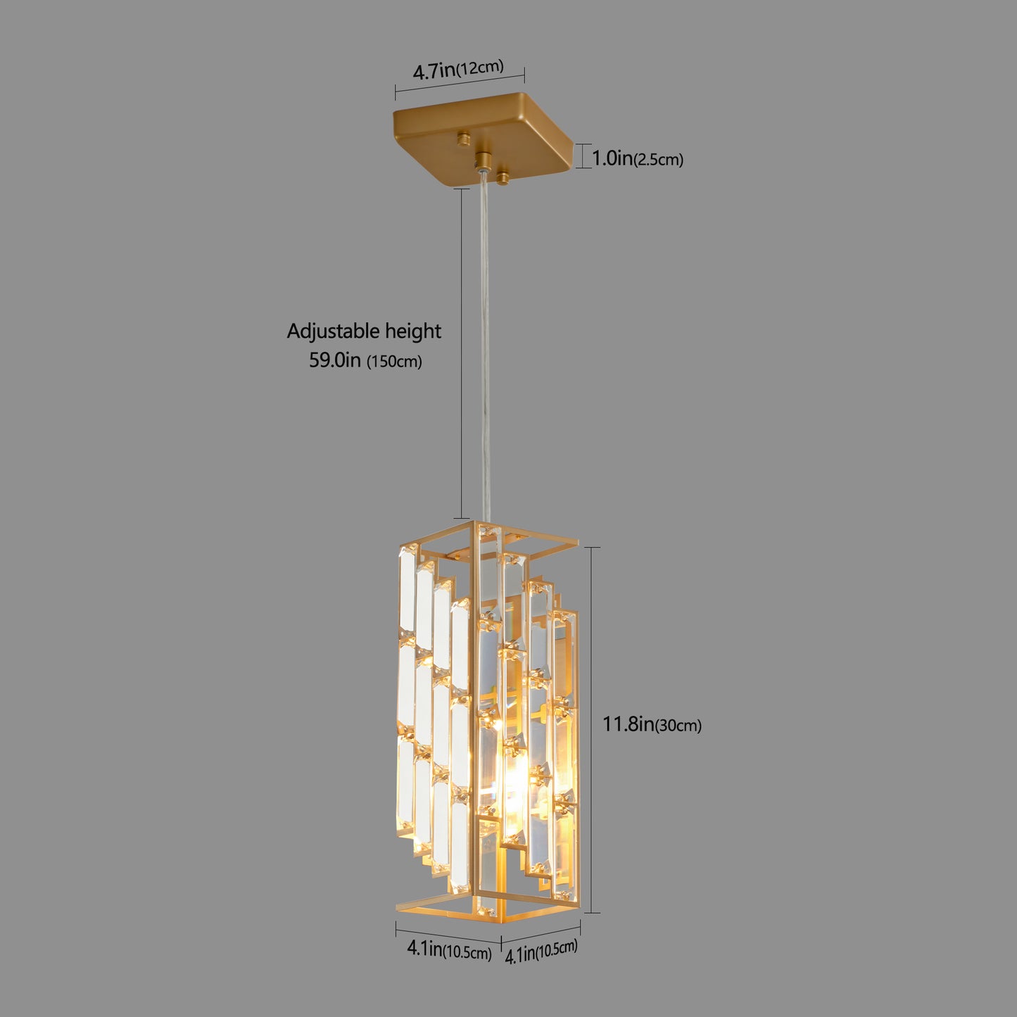 4in Modern Crystal Pendant Light - 3 Pack, Adjustable Hanging Ceiling Lamp With Crystal Prism Design For Dining Room, Kitchen Island, And Living Room -Golden Finish