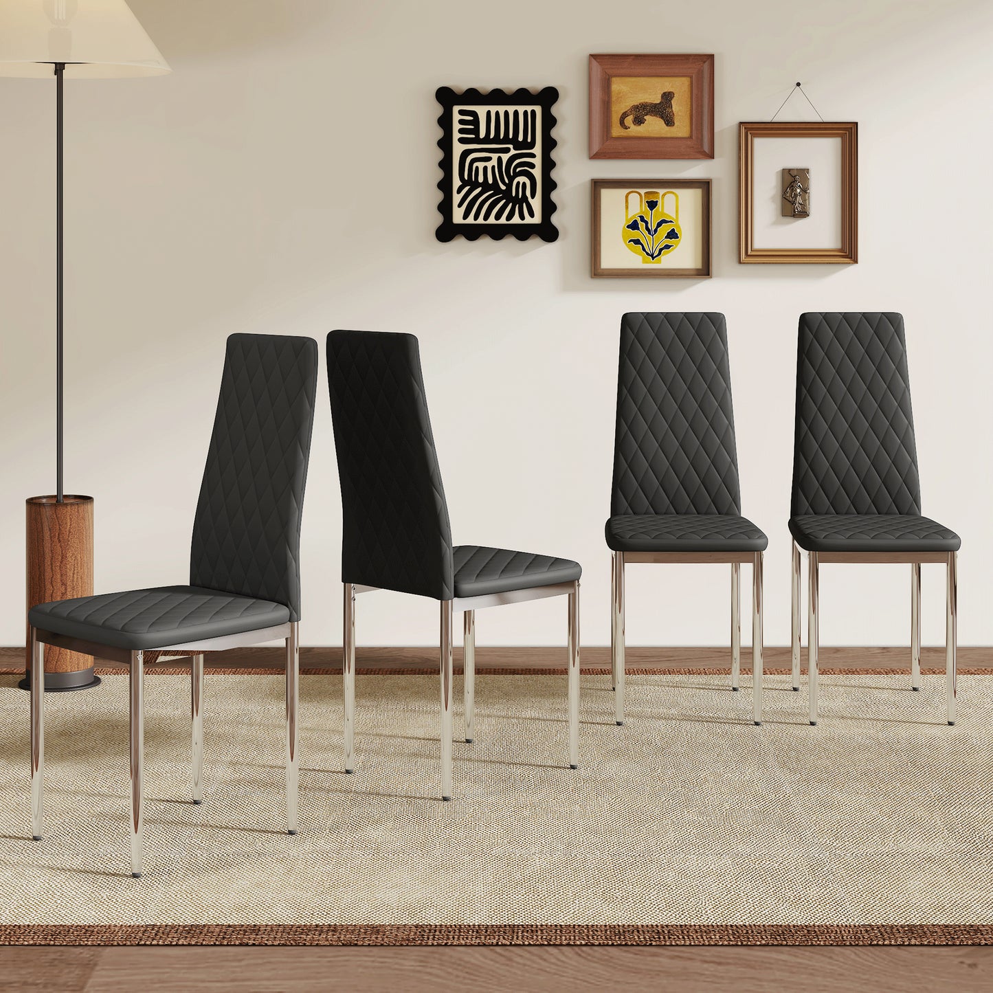 Modern Style Dining Chairs Set Of 4 In Black, Essential For Minimalist Homes.Meeting Family Dining Needs,PU Material Seat,Silver Metal Legs,Blending Into Various Home Environments.W1151107272