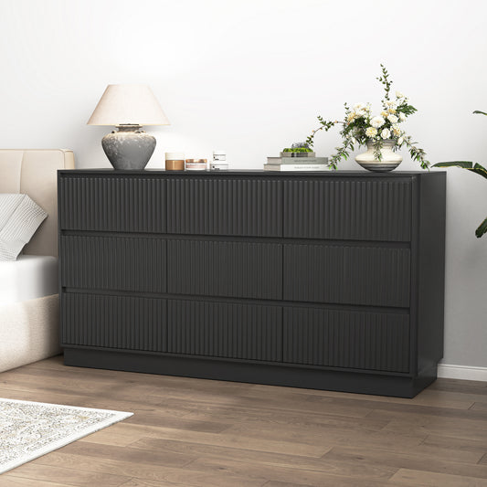 9 Drawer Dresser For Bedroom With Large Drawers, Wood Dresser, Large Floor Chest Of Drawers, Modern Long TV Stand, Mid Century Storage Cabinet Side Table, Black
