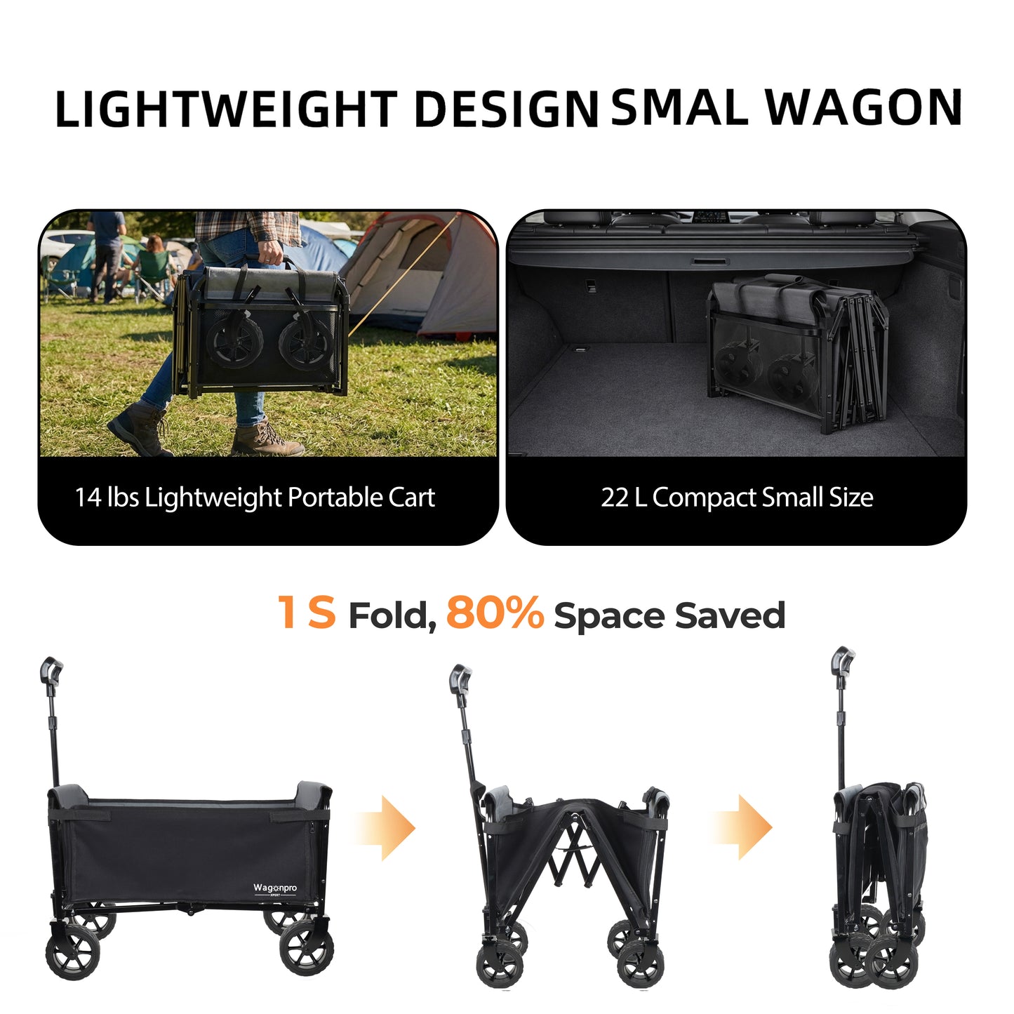 Upgraded 5x2  Wide Wheels  All- In- One Convertible Folding Trolley With Full- Side Opening & Dog Leash  Versatile Seating & Storage  220Lbs Capacity For Camping  Beach  Shopping  Black
