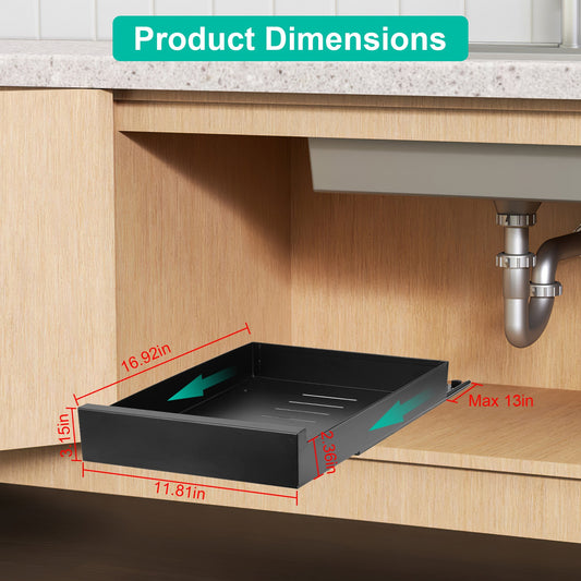 1Pc Pull Out Cabinet Organizer Carbon Steel Slide Out Drawer Storage Smooth Quiet Slide Rails For Kitchen Bathroom Living Room Black 11.81x16.92x2.75inch