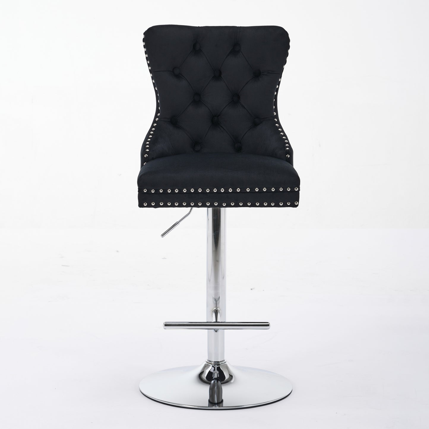 Thick Chrome Swivel Velvet Barstools,Adjustable 25-33 Height,Modern Upholstered With17.7 Base,Tufted Buttons&Diamond Pleating,Sponge&Spring Seat,for Home Pub&Kitchen Island Black, Set Of 2