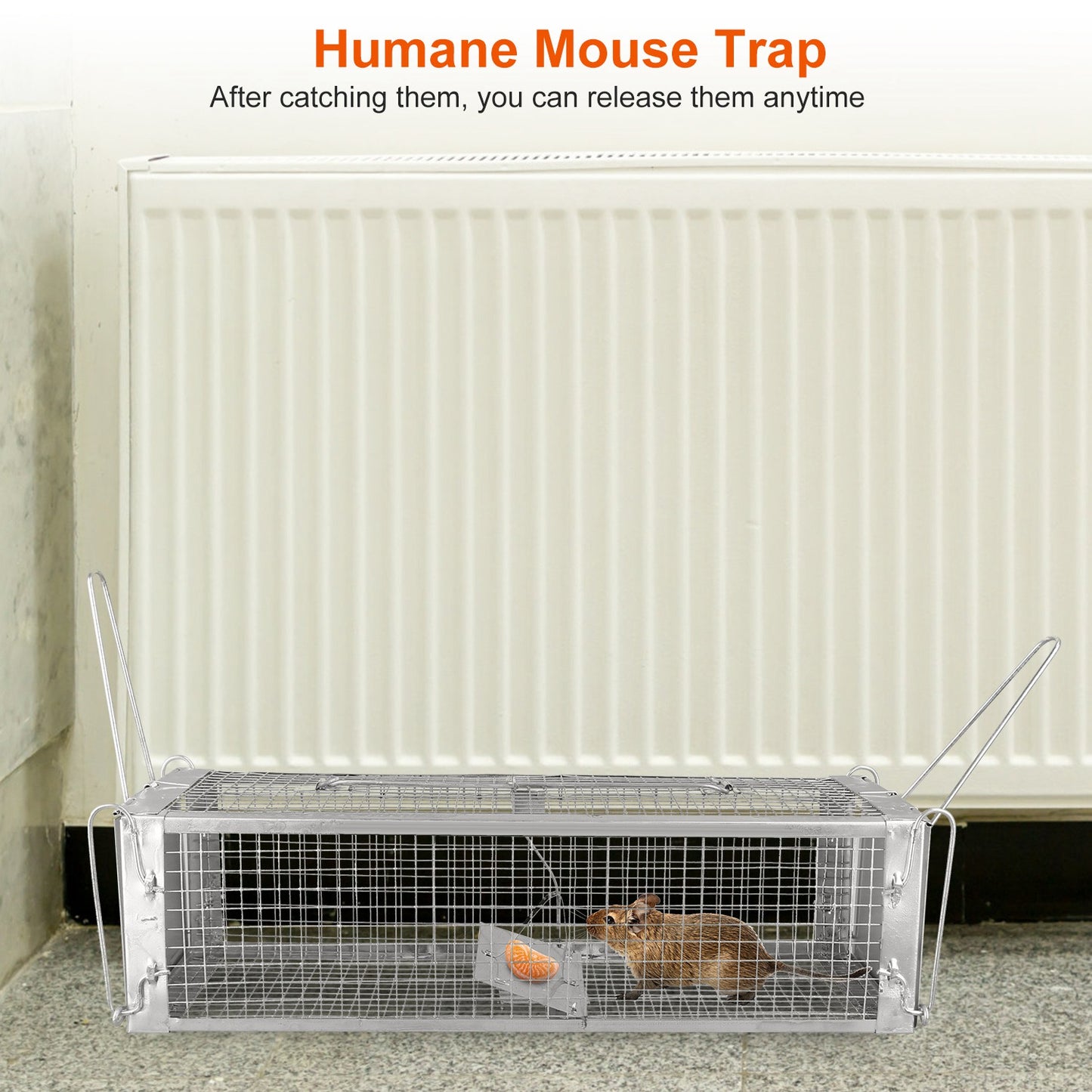 1Pc Dual Door Rat Trap Cage Humane Live Rodent Dense Mesh Trap Cage Zinc Electroplating Mice Mouse Control Bait Catch With 2 Detachable U Shaped Rod