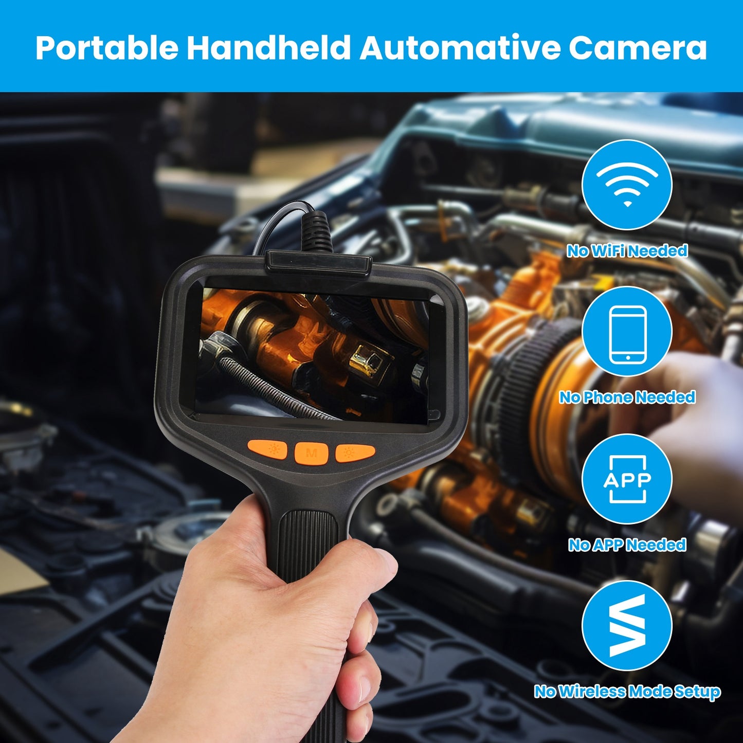 1Pc 4.3in Inspection Camera With Light Articulating Borescope Endoscope Camera With 16.4FT Wire 2 Modes 3 Adjustable Brightness IP67 Waterproof For Plumbing Automative Inside Wall