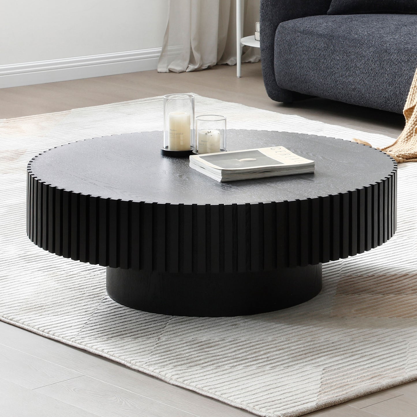 31.49   Nesting Round Wood Coffee Table For Apartment, Modern Living Room Coffee Table With Sturdy Pedestal ,BLACK  Same Sku W876P147627