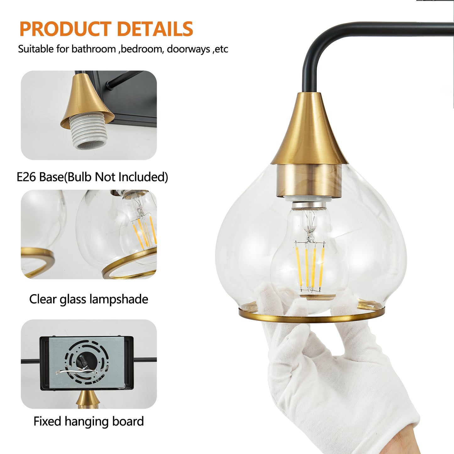 40in Modern 5-Light Vanity Wall Sconce - Black And Gold Bathroom Light Fixture With Clear Glass Shades, Industrial Wall Mounted Lamp For Mirror, Vanity, And Living Spaces  Bulb Not Included
