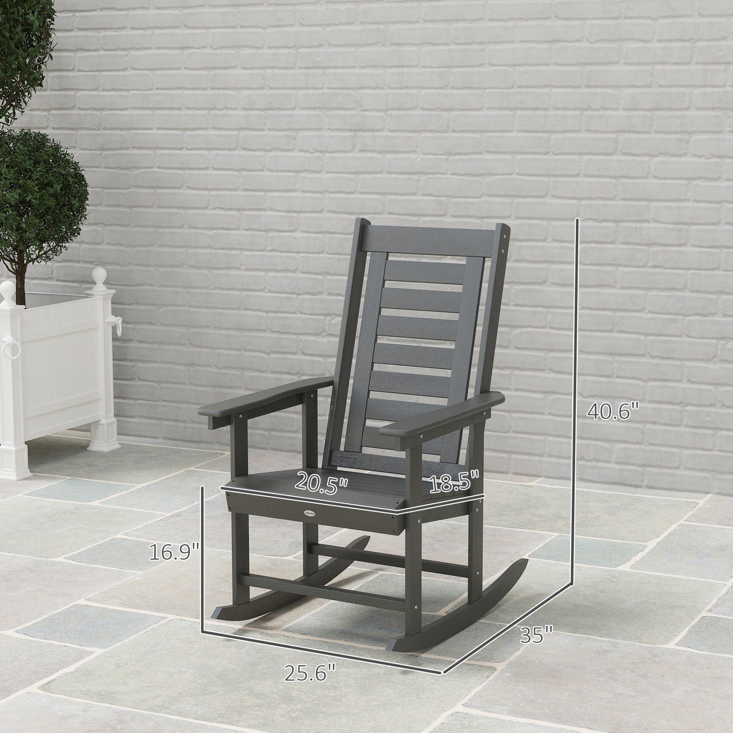 2 Pieces Outdoor Rocking Chairs, HDPE Patio Rockers With 28" High Back, Wide Armrests For Porch Backyard, Dark Gray
