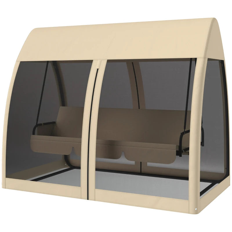 3 Seat Outdoor Swing Chair Convertible Covered Day Bed With Canopy, Mesh Netting, Steel Stand For Garden, Patio, CoffeeFor Multiple Packages, Please Pay Attention To The Detailed Dimensions And Weight