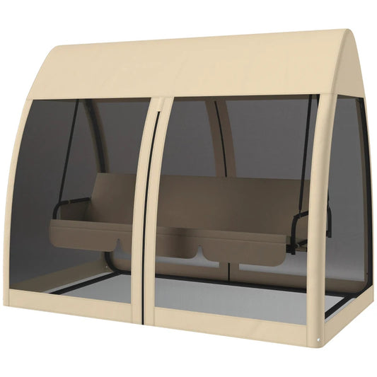 3 Seat Outdoor Swing Chair Convertible Covered Day Bed With Canopy, Mesh Netting, Steel Stand For Garden, Patio, CoffeeFor Multiple Packages, Please Pay Attention To The Detailed Dimensions And Weight