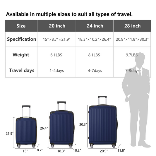 Blue 3-Piece Premium ABS Luggage Set-20, 24, And 28 Suitcases With Multi-Position Handle, Silent Spinner Wheels, And TSA-Approved Lock-Durable, Stylish, And Spacious Travel Gear
