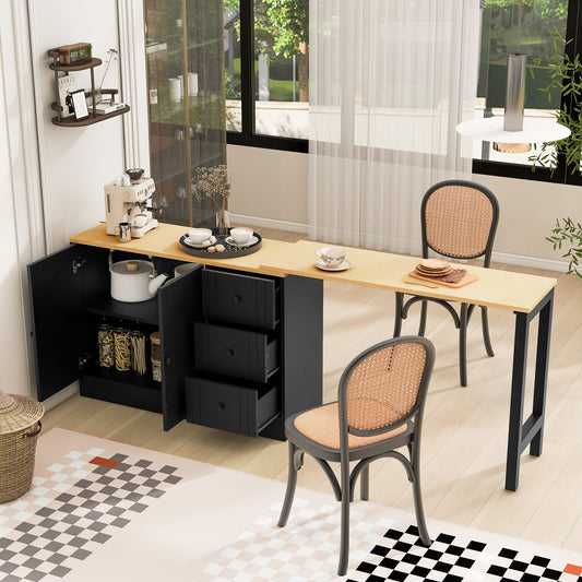 U-STYLE 89.7 Wooden Sideboard With Extendable Table Multifunctional Storage Cabinet With 2 Doors And 3 Drawers For Living Room Study Foyer And Kitchen