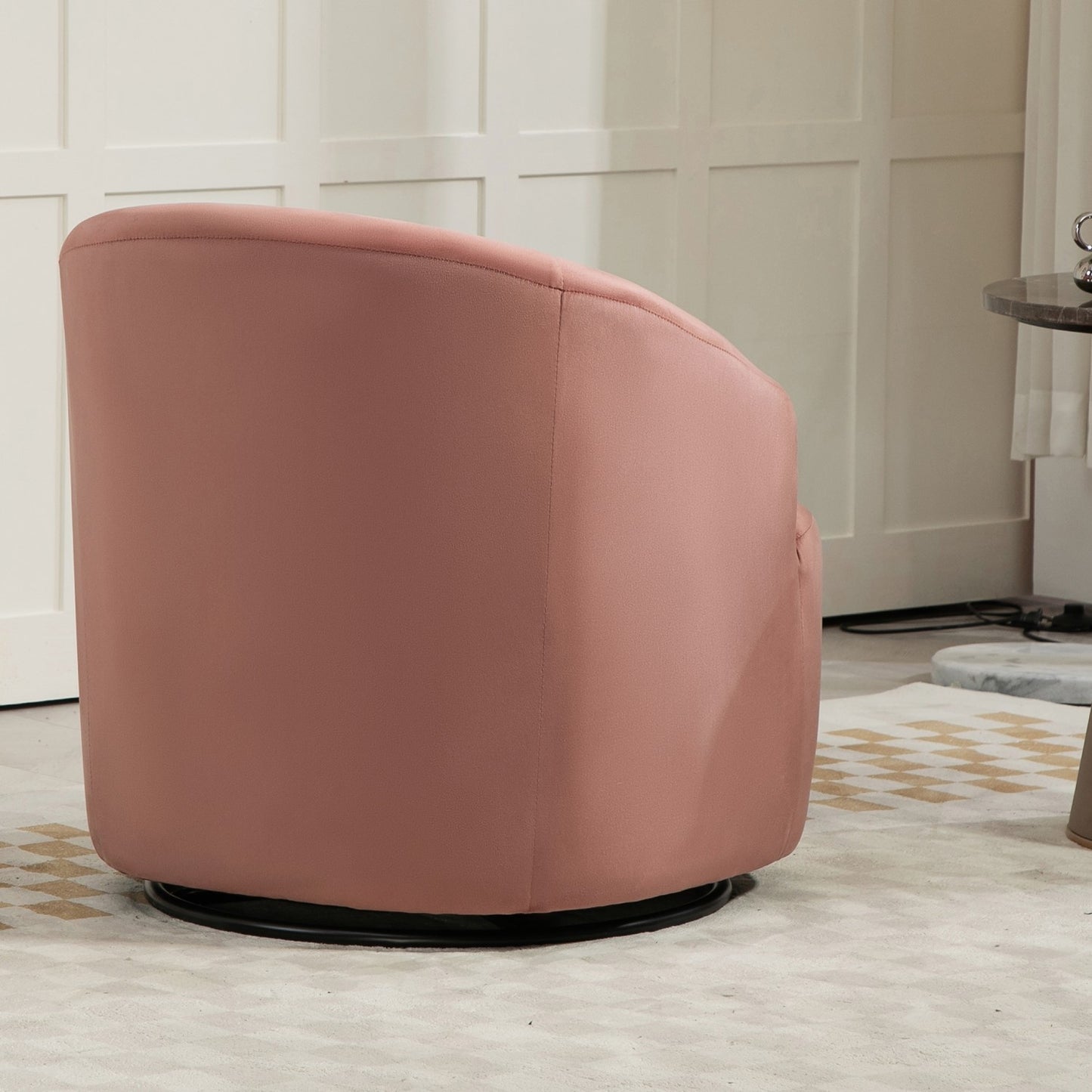 364 Degree Swivel Barrel Accent Chair, Velvet Upholstered Curved Armchair, Fully Assembled Contemporary Leisure Chair For Living Room Bedroom Office