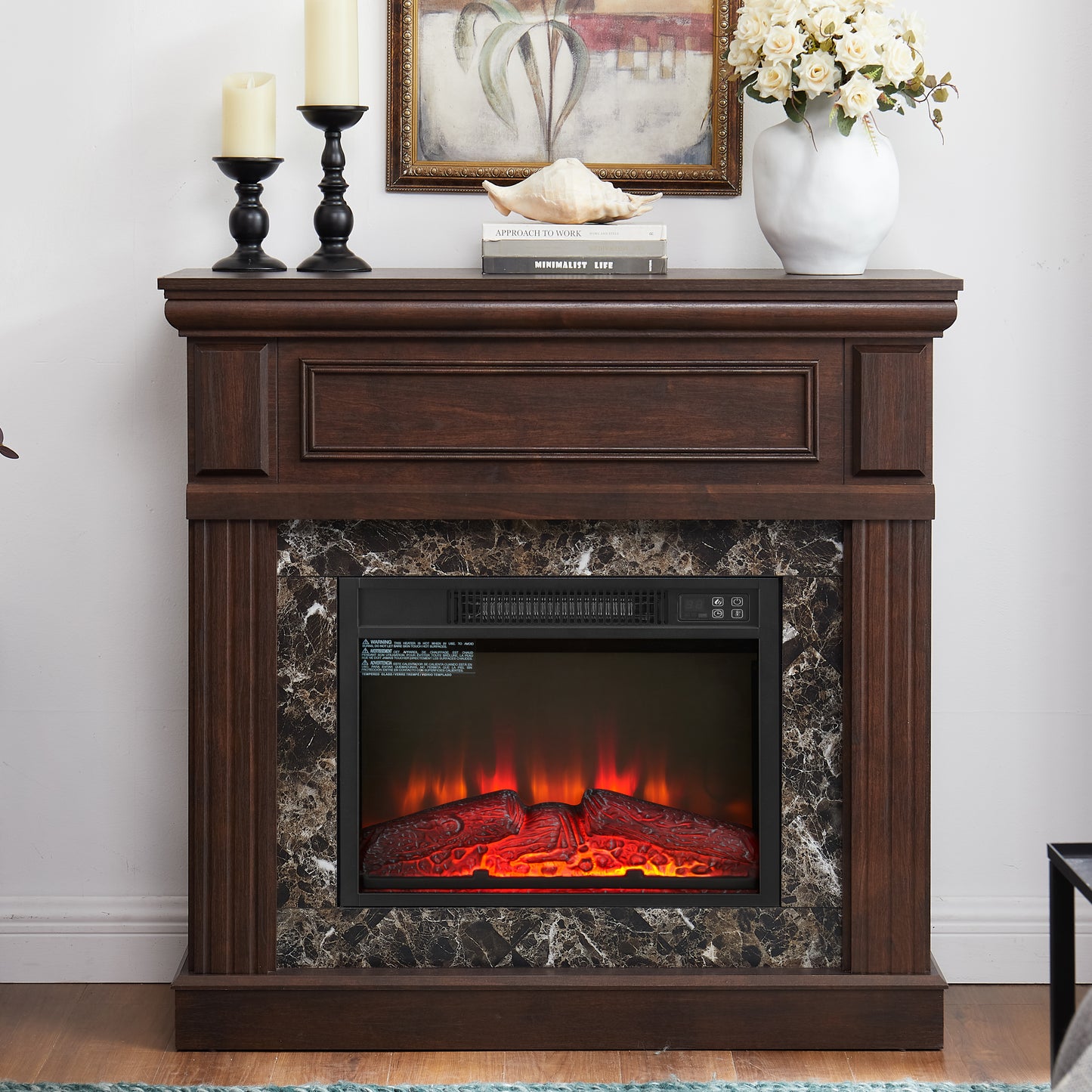 Electric Fireplace With Mantel,fireplace Mantel Surround With 23  Fireplace Insert, Adjustable Flame, Remote Control, Cherry,41.34 Wx14 Dx40 H