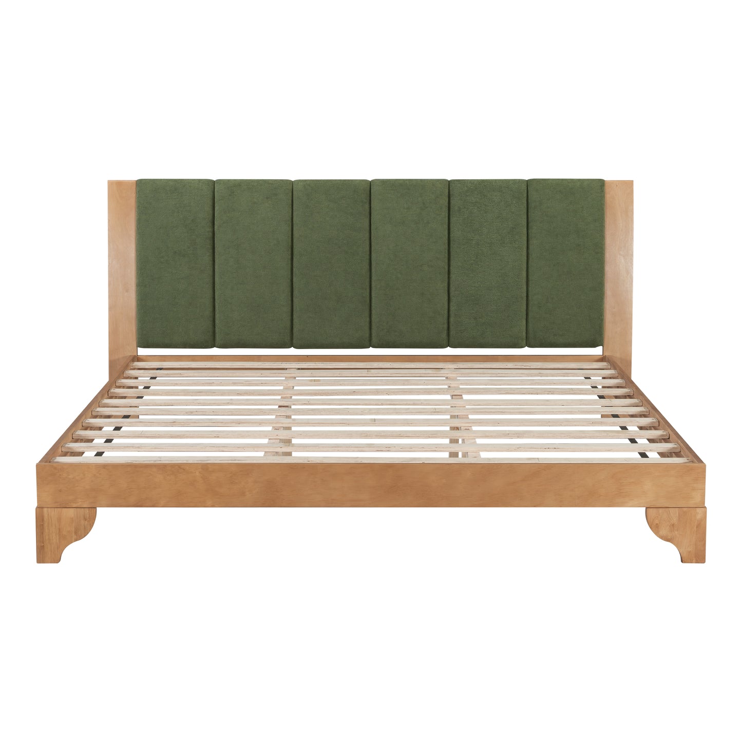 Premium Pine Wood King Bed Frame,King Size Bed Frame With Headboard Included,Mid Century Modern Bed,Natural&Green Color