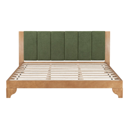 Premium Pine Wood King Bed Frame,King Size Bed Frame With Headboard Included,Mid Century Modern Bed,Natural&Green Color