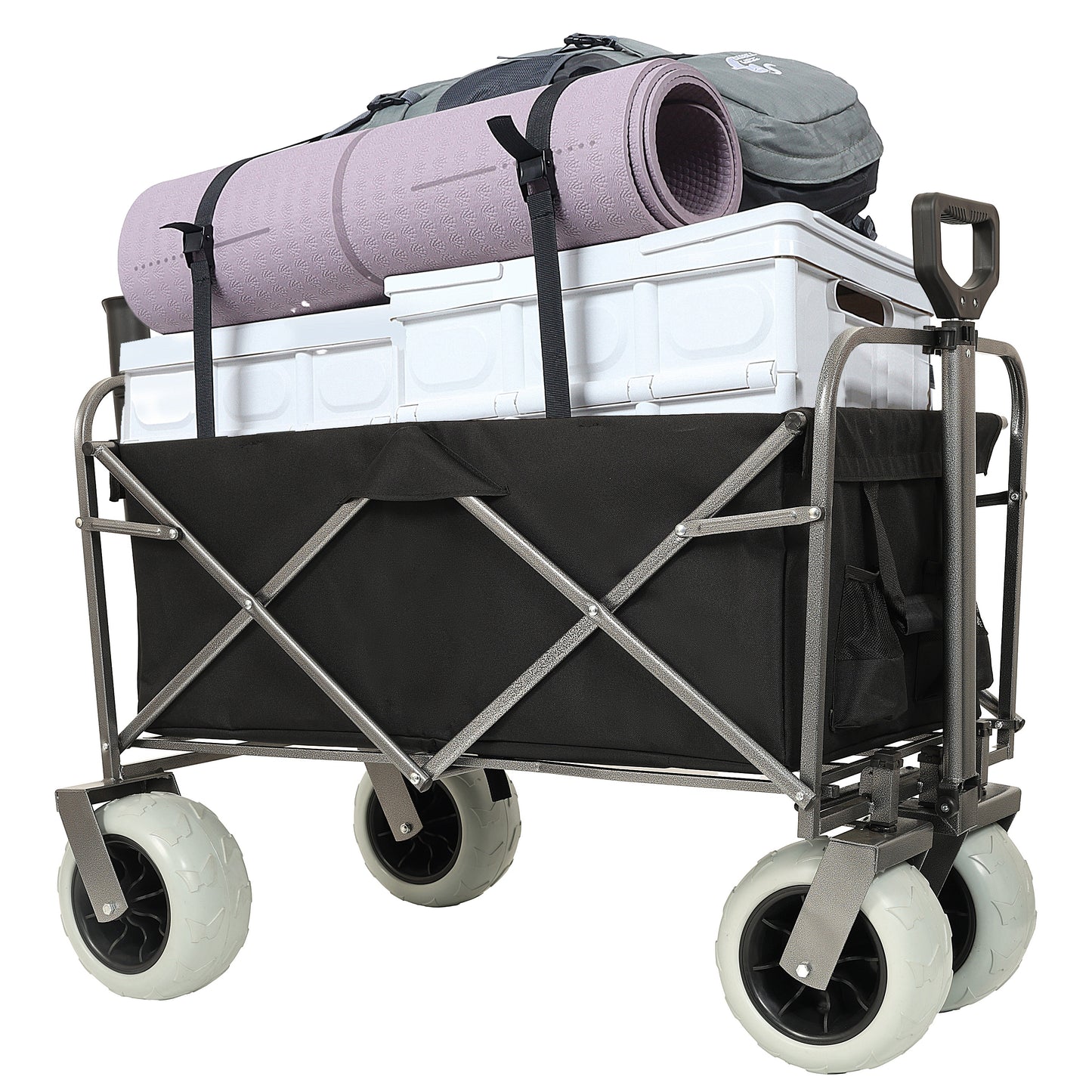 Fishing Cart With Rod Holders  Beach Wagon With Big Wheels For Sand 500lbs Capacity -  All Terrain Steel Frame Utility Cart With 9  Pneumatic Tires Strap With Multiuse Bag  Black