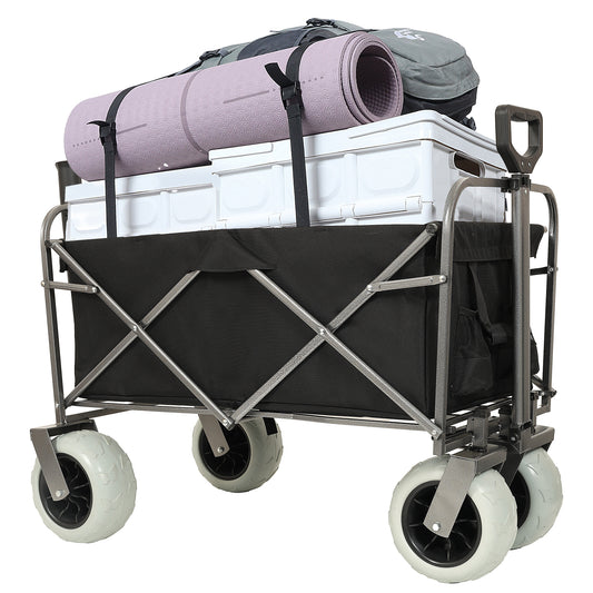 Fishing Cart With Rod Holders  Beach Wagon With Big Wheels For Sand 500lbs Capacity -  All Terrain Steel Frame Utility Cart With 9  Pneumatic Tires Strap With Multiuse Bag  Black